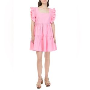 ENGLISH FACTORY - Pink Flutter Sleeve Tiered Mini Dress NWT